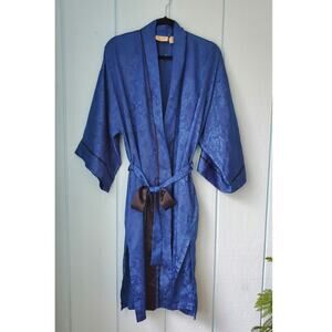 Vintage Victoria's Secret Blue Silky Robe Kimono Caftan Gold Label Short Sexy